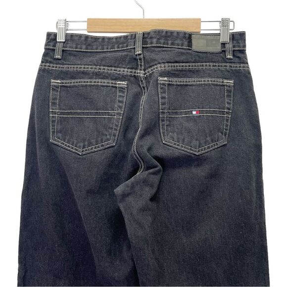 Tommy Hilfiger Vintage Y2K Black Wash Straight Leg Baggy Triple T Jeans Size 10 - Picture 5 of 11